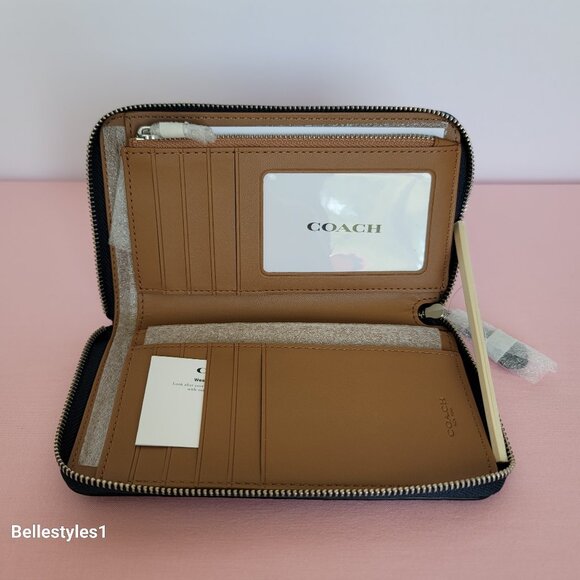 COACH Pebbled Leather Medium ID Window Zip-Around Wallet- Denim color 🎈$118 - Picture 12 of 16